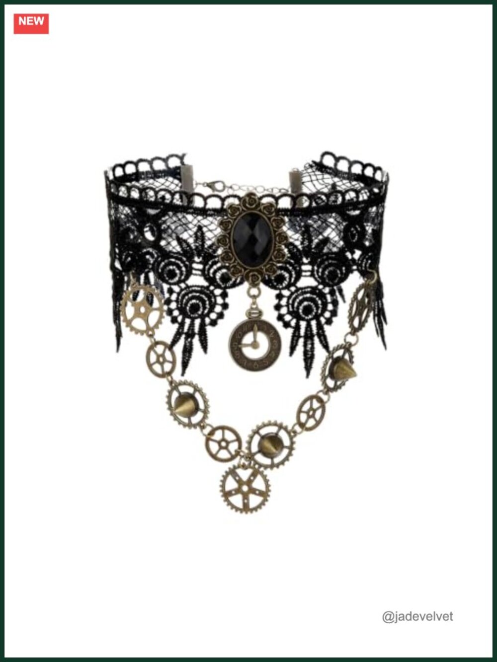 Steampunk Lace Choker Necklace Bronze Gear Clock Pendant Victorian Gothic